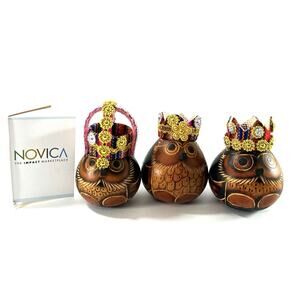 NOVICA Three Kings Owl Figurines Peru Gourd Nativity Set Margarita Martha